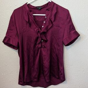 Theory Deep Burgundy Ruffle Blouse Size L